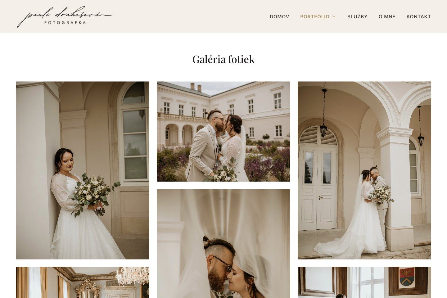 Galéria svadobných fotografií v mriežke pod nadpisom Galéria fotiek